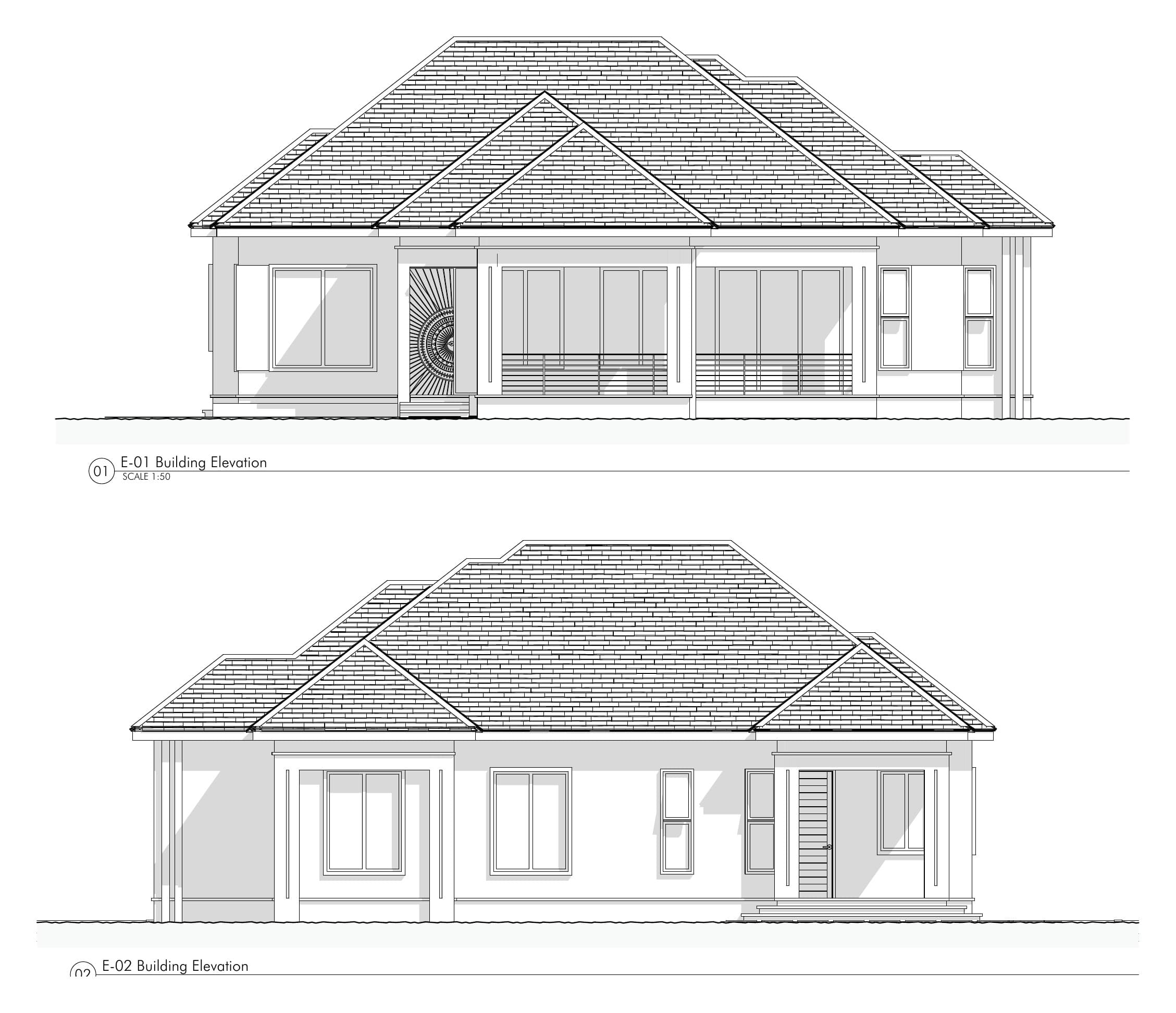 Elevation 01 & 02 · front and side